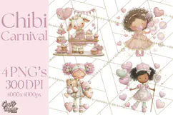 Valentine Chibi Carnival Clipart, Cute Carnival PNG Product Image 1