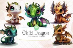 Chibi Dragon Watercolor Sublimation Clipart Product Image 1