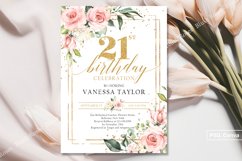 Boho pink roses greenery 21st birthday invitation PSD ZA16 Product Image 3