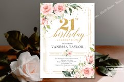 Boho pink roses greenery 21st birthday invitation PSD ZA16 Product Image 1