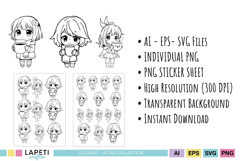 Chibi Winter Girl Digital Stamp Set | Cute Kawaii Coffee Png Product Image 2