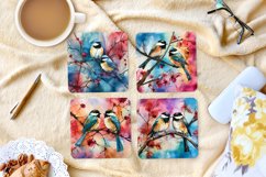 Alcohol Ink Chickadees-4&quot; Coaster Sublimation -PNG Design Product Image 1