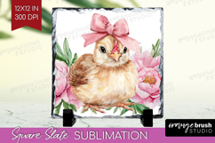 Chicken Flowers Slate PNG Cute Farm Square Slate Sublimation Product Image 1