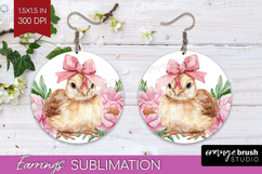 Chicken Flowers Round Earrings Cute Farm PNG Sublimation Product Image 1