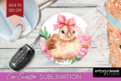 Chicken Flowers Car Coaster Cute Farm Coaster PNG Product Image 1