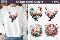 Floral Chicken Clipart PNG | Farm Sublimation Design Product Image 1