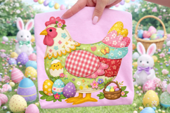 Chicken Patchwork Easter PNG, Faux Yarn Easter PNG, Bunny Product Image 1