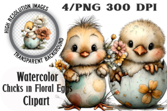 Chicks in Floral Eggs Clipart Product Image 1