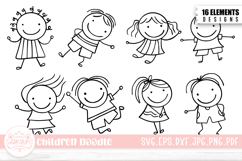 Children Hand-Drawn Outline SVG Cut File Bundle Product Image 2