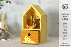 3D Children&#039;s House Box Laser Cut. Kid&#039;s Storage Wooden Box Product Image 4