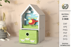 3D Children&#039;s House Box Laser Cut. Kid&#039;s Storage Wooden Box Product Image 8