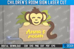 Children&#039;s Room Sign | Door Sign | Monkey Design | CNC File Product Image 1