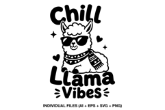 Chill Llama Vibes SVG design for children’s T-shirts, sweatshirts and hoodies