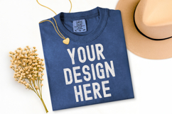 Comfort Colors C1717 China Blue Shirt Mockup, Flat Lay Shirt Product Image 1