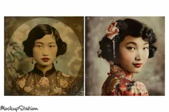 Retro Chinese Girls Portraits Junk Journal Printable Papers Product Image 2