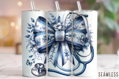 Nurse Chinoiserie Coquette Bow Tumbler Wrap Sublimation PNG Product Image 1