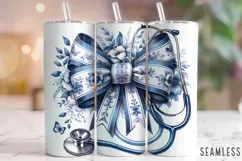 Nurse Chinoiserie Coquette Bow Tumbler Wrap Sublimation PNG Product Image 1