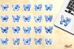 Chinoiserie floral butterfly stickers bundle, flower bouquet Product Image 3