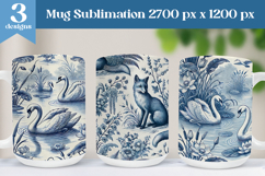 Swan and Fox Mug Sublimation | Blue Toile Wrap PNG Product Image 1