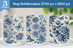 Butterflies and Flowers Mug Sublimation | Blue Toile Wrap Product Image 1