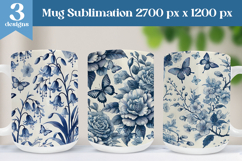 Spring Flowers and Butterflies | Blue Toile Mug Sublimation Product Image 1