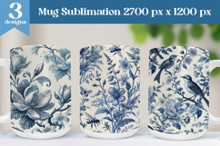 Chinoiserie Mug Sublimation | Magnolia Bee Songbird Wrap PNG Product Image 1