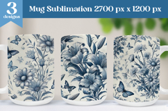 Chinoiserie Mug Wraps | Daisy Lily Wildflower Sublimation Product Image 1