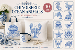 Chinoiserie Ocean Animals PNG |10 Blue Chinoiserie Ocean Product Image 1