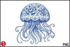 Chinoiserie Ocean Animals PNG |10 Blue Chinoiserie Ocean Product Image 7
