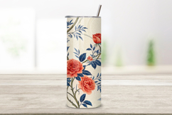 seamless chinoiserie rose tumbler, willow floral tumbler wrap, coral blue pattern design, asian rose tumbler wrap, 20oz skinny tumbler wrap, tapered seamless tumbler design, straight tumbler wrap png, chinoiserie rose watercolor design, seamless floral tu