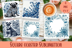 Blue and white ceramics in chinoiserie style Square Coaster Product Image 1