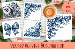 Blue and white ceramics in chinoiserie style Square Coaster Product Image 1