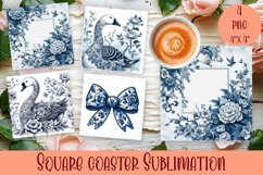 Blue and white ceramics in chinoiserie style Square Coaster Product Image 1