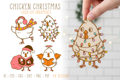 4x Christmas Chickens Ornaments, Studs, Decoration Lasercut Product Image 1