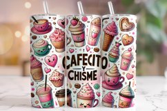 Cafecito Y Chisme Tumbler Wrap PNG, Coffee Tumbler, Mexican Product Image 1