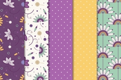Boho Floral Digital Papers Purple Yellow Mint Product Image 2