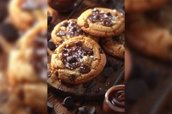 Cookies with chocolate chips Heap on wooden tray Product Image 1
