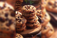 Cookies with chocolate chips Heap on wooden tray Product Image 1