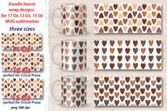 Mug sublimation bundle, 3 wrap designs for 11 oz, 12 oz, 15 oz mugs with hand drawn doodle hearts of chocolate colors, cute wrap designs for coffee mugs, gift idea for birthday, Valentines day, wedding. 