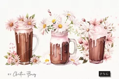 Watercolor Pink Floral Milkshake | Wedding PNG Product Image 1