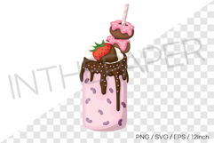 Mini donut pink monster milkshake PNG EPS SVG vector illust Product Image 1