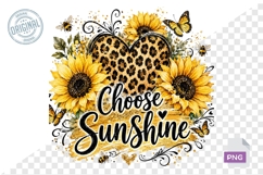 Choose Sunshine Sunflower Leopard Heart PNG Design File Product Image 1