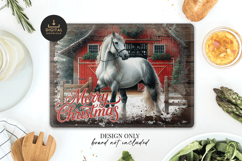 Grey Horse Christmas Barn Cutting Board Sublimation Art Product Image 1