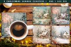 4 Vintage Winter House Square Coasters Sublimation Product Image 1
