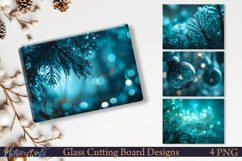 Winter Cutting Board Design Teal Pine Bokeh PNG Product Image 1