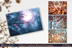 Winter Cutting Board Design Frosted Branches Bokeh PNG Product Image 1