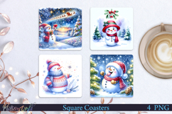 Winter Square Coasters | Snowman| Holiday night Product Image 1
