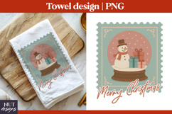 Christmas towel Vintage postage stamp Christmas Snowman Product Image 1