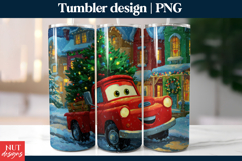 Christmas tumbler 20oz, Cartoon Red Truck Tumbler PNG Product Image 1