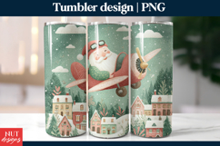 Flying Santa Christmas Tumbler PNG, Christmas tumbler wrap Product Image 1